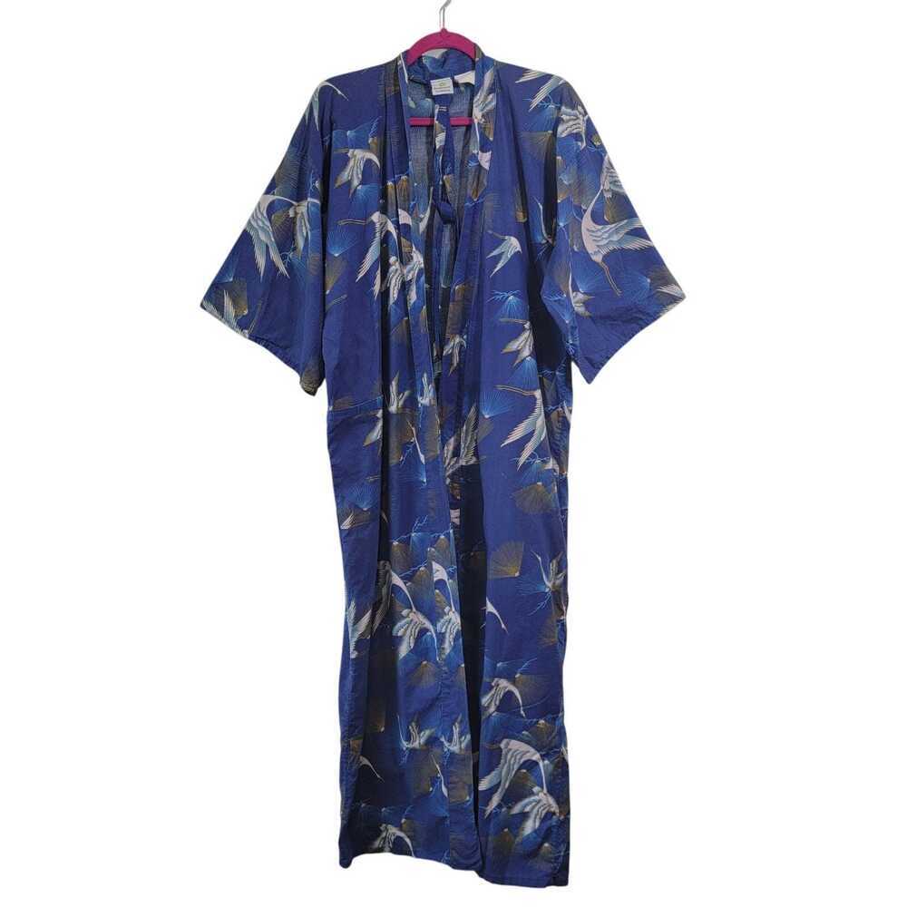 90s Era Cotton Blue Crane Lightweight Loungewear Robe